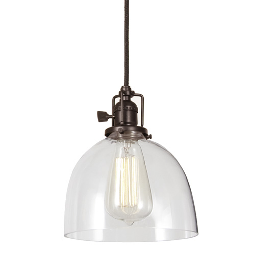 JVI Designs 1200-08 S5 One light Union Square pendant oil rubbed bronze finish 7" Wide, clear mouth blown glass shade