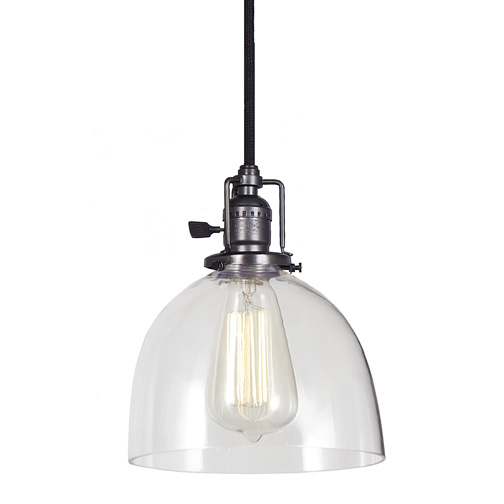 JVI Designs 1200-18 S5 One light Union Square pendant gun metal finish 7" Wide, clear mouth blown glass shade