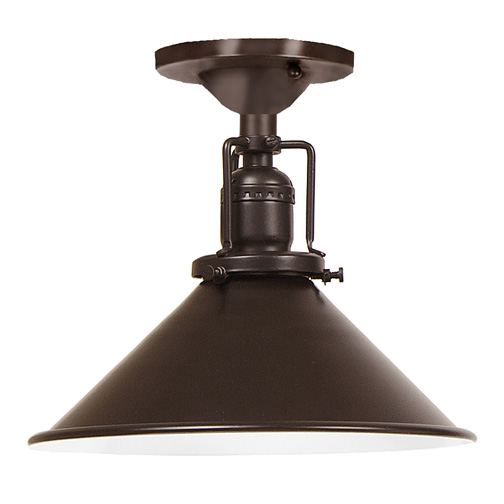 JVI Designs 1202-08 M3 One light Union Square ceiling mount oil rubbed bronze finish 8" Wide metal shade, inside finish white