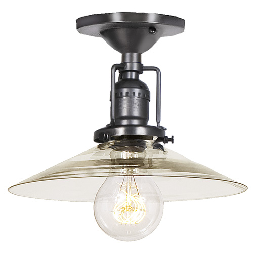 JVI Designs 1202-18 S1 One light Union Square ceiling mount gun metal finish 8" Wide, clear mouth blown glass shade