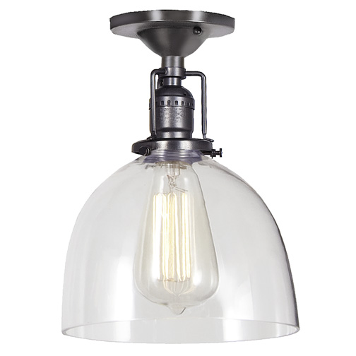 JVI Designs 1202-18 S5 One light Union Square ceiling mount gun metal finish 7" Wide, clear mouth blown glass shade