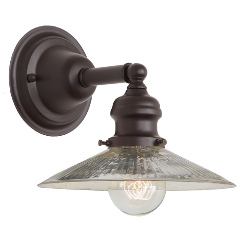 JVI Designs 1210-08 S1-SR One light Union Square wall sconce oil rubbed bronze finish 8" Wide, antique mercury ribbed mouth blown glass shade