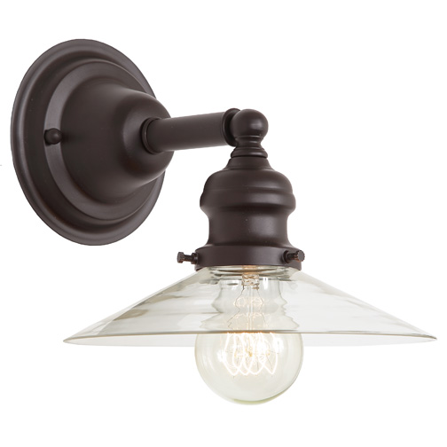 JVI Designs 1210-08 S1 One light Union Square wall sconce oil rubbed bronze finish 8" Wide, clear mouth blown glass shade