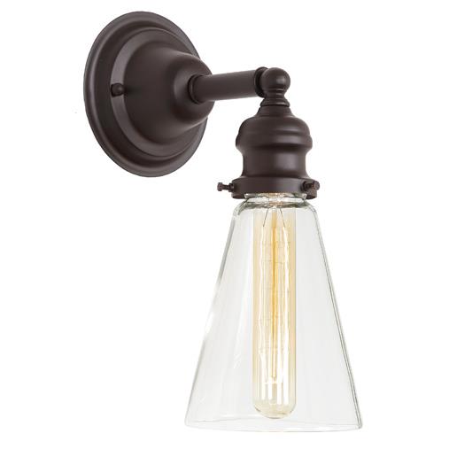 JVI Designs 1210-08 S10 One light Union Square wall sconce oil rubbed bronze finish 4.75" Wide, clear mouth blown glass shade