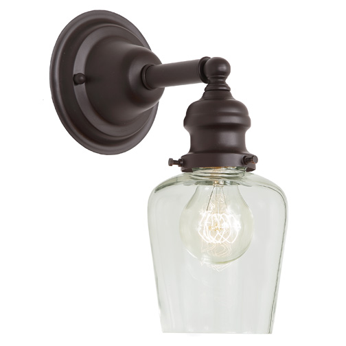 JVI Designs 1210-08 S9 One light Union Square wall sconce oil rubbed bronze finish 4" Wide, clear mouth blown glass shade