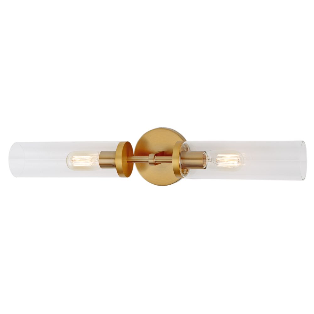 JVI Designs 1278-10 Alford tall clear glass two light sconce in Satin Brass