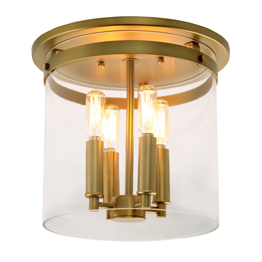 JVI Designs 3022-10 Roxbury four light cylinder glass flushmount in Satin Brass