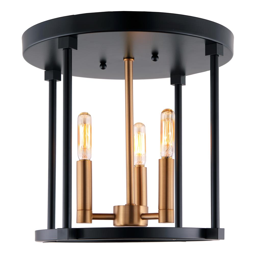 Jvi Designs 3064-10 Roxhill Three Light Flush Mount In Satin Brass And Black