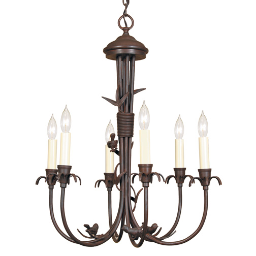 JVI Designs 930-22 Six light bird chandelier in brass in Rust