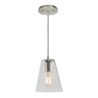 JVI Designs 1300-08 G1 One light grand central Pendant oil rubbed bronze finish 6" Wide, clear mouth blown glass small cone shade