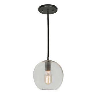 JVI Designs 1300-08 G6 One light grand central Pendant oil rubbed bronze finish 7" Wide, clear mouth blown glass ball shade