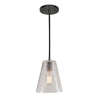 JVI Designs 1300-15 G2-CK One light grand central Pendant polished nickel finish 7.5" Wide, crackled mouth blown glass medium cone shade