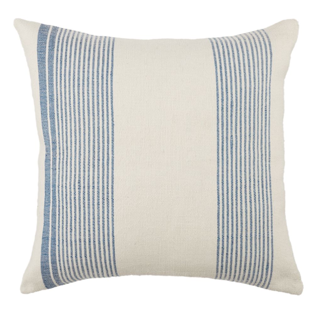 Jaipur Rugs ACA04 Acapulco 20" x 20" Parque Indoor/ Outdoor Striped Poly Fill Pillow in Blue / Ivory