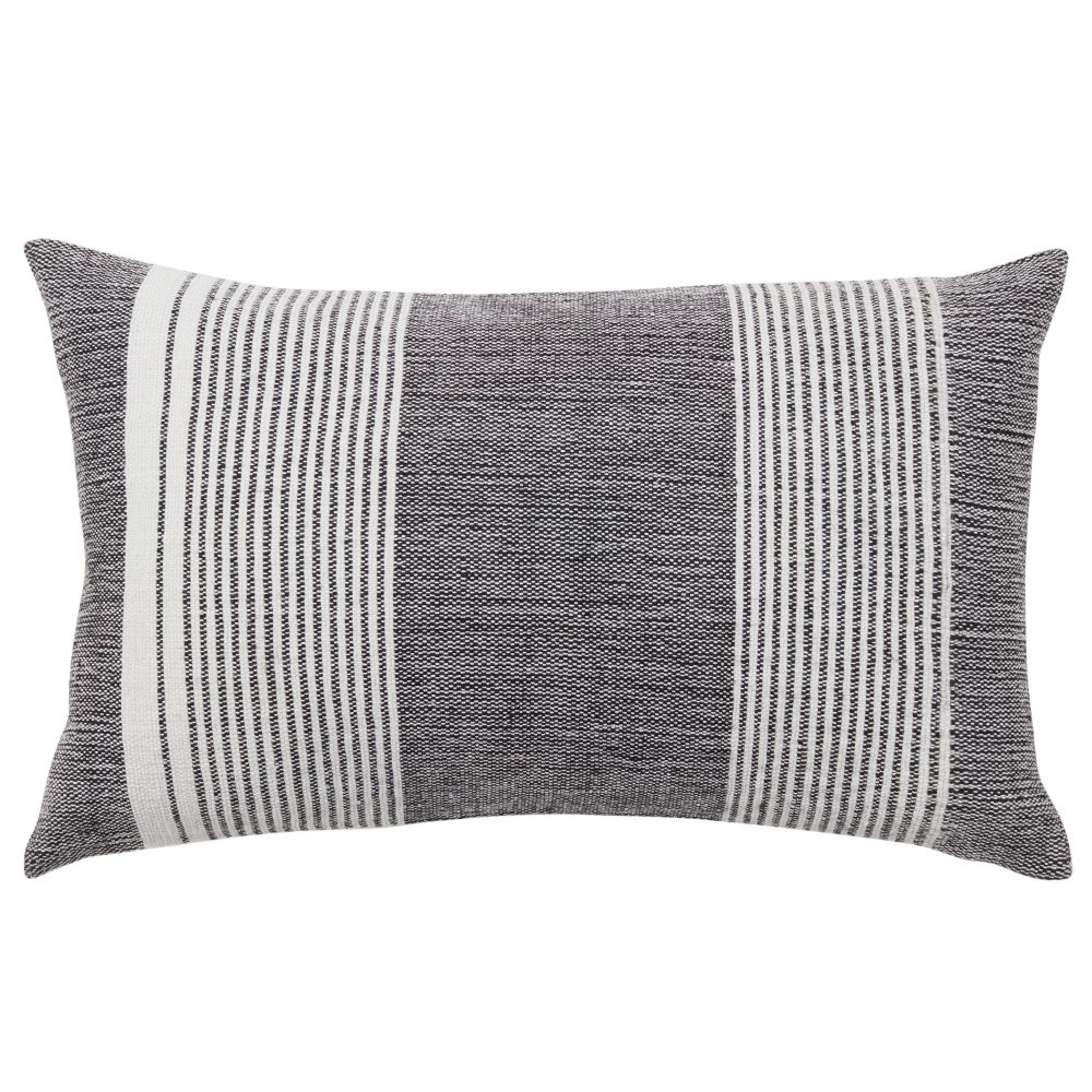 Jaipur Living ACA12 Carinda Handmade Indoor/Outdoor Striped Black/Cream Down Fill Pillow (13"X21" Lumbar)