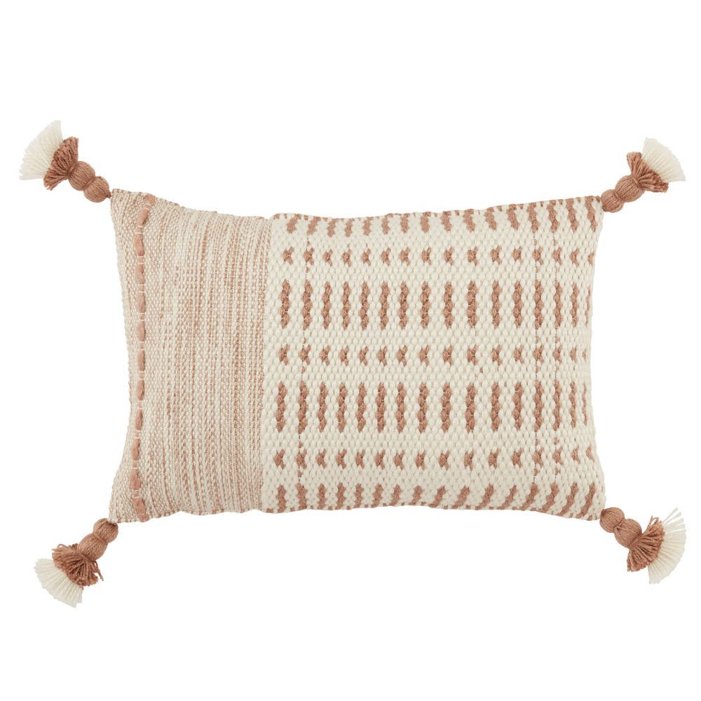 Jaipur Living ARM02 Calvert Tribal Tan/ Ivory Indoor/ Outdoor Lumbar Pillow 13X21 inch