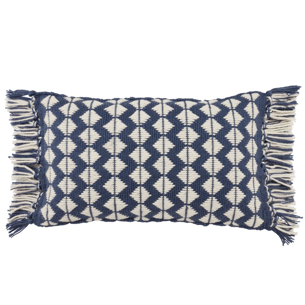 Jaipur Living CHE03 Perdita Geometric Dark Blue/ Ivory Indoor/ Outdoor Lumbar Pillow Cover 13X21 inch