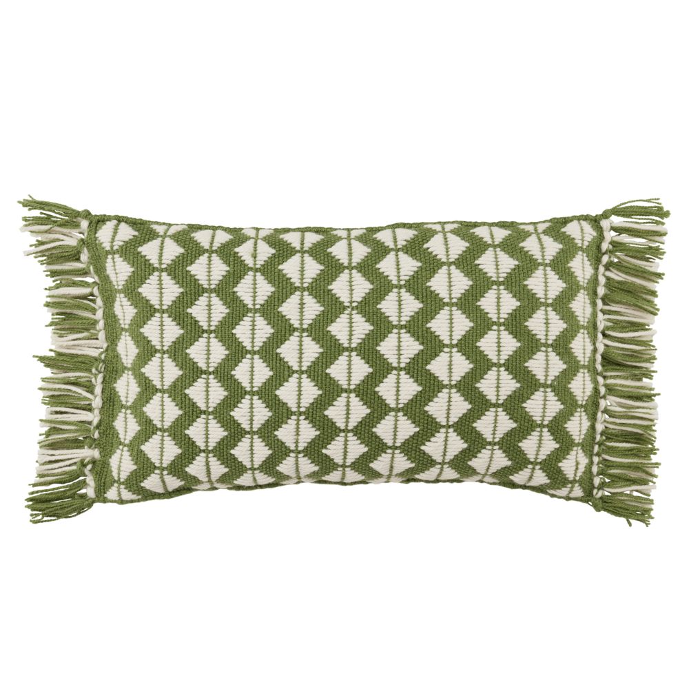 Jaipur Living CHE04 Perdita Geometric Green/ Ivory Indoor/ Outdoor Lumbar Pillow Cover 13X21 inch