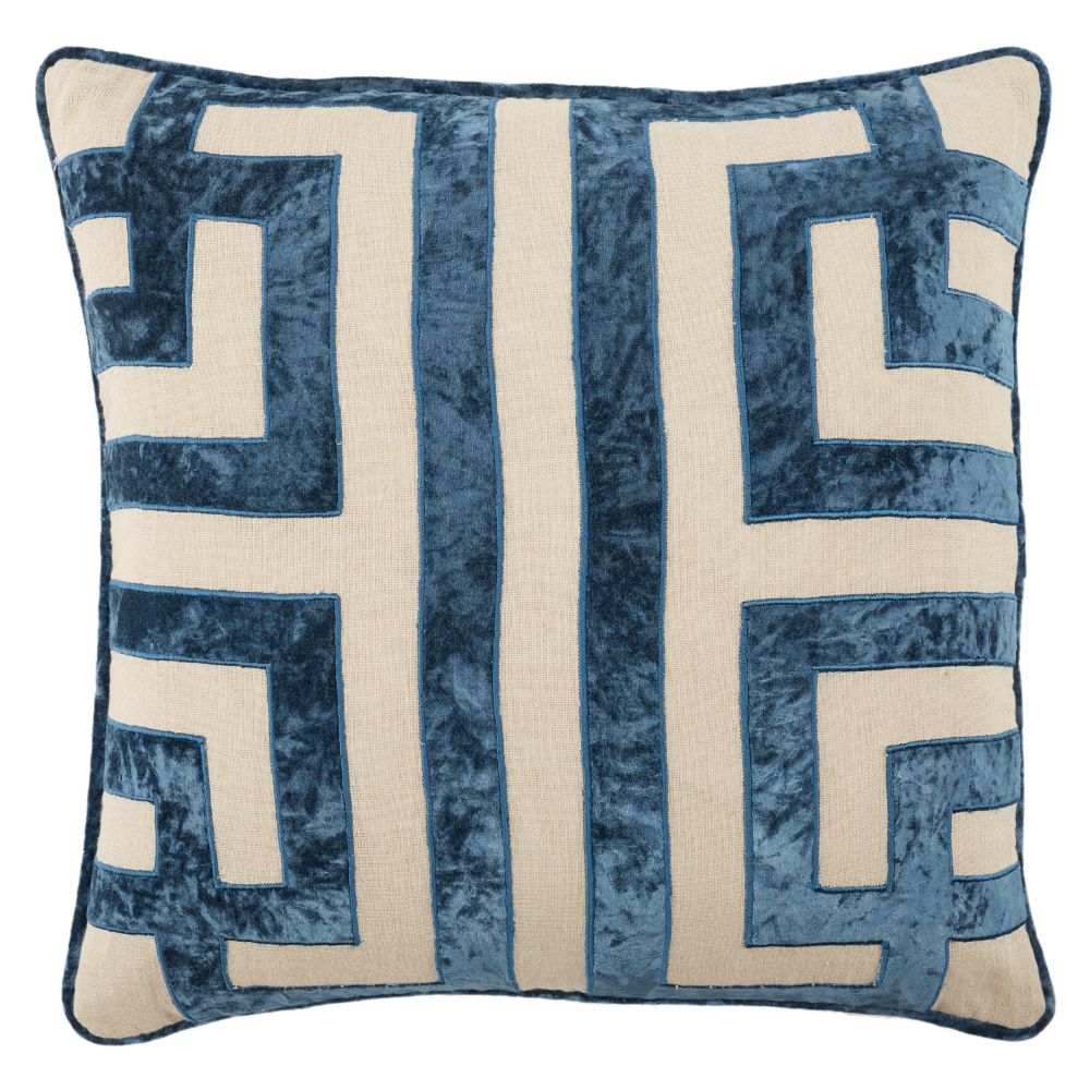 Nikki Chu by Jaipur Living CNK73 Cosmic 22" x 22" Ordella Geometric Poly Fill Pillow in Blue / Beige