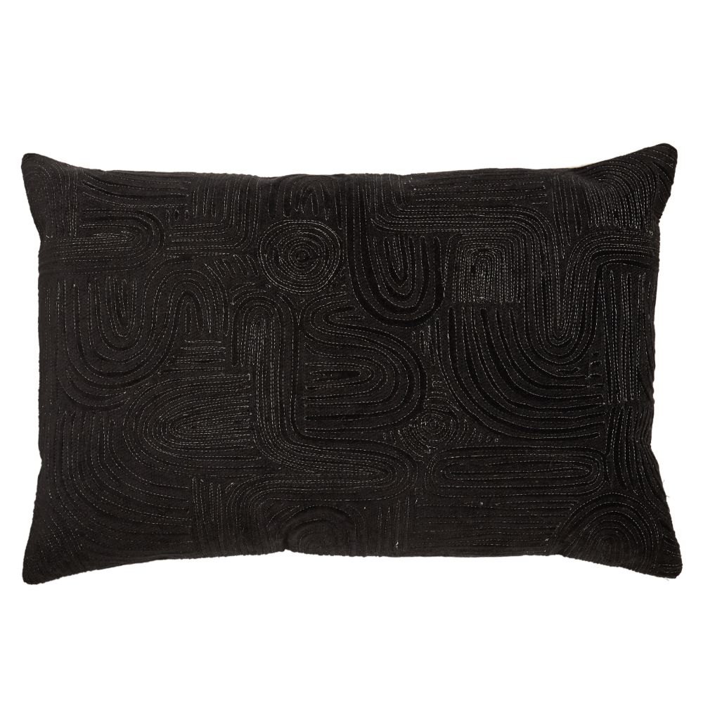 Nikki Chu by Jaipur Living DOC01 Deco 16" x 24" Pfeiffer Abstract Down Lumbar Pillow in Black / Silver