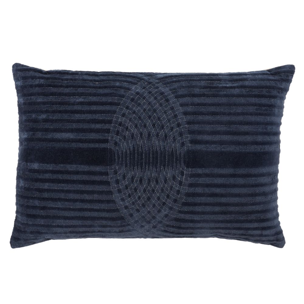 Nikki Chu by Jaipur Living DOC04 Deco 16" x 24" Bev Geometric Poly Fill Lumbar Pillow in Navy / Silver