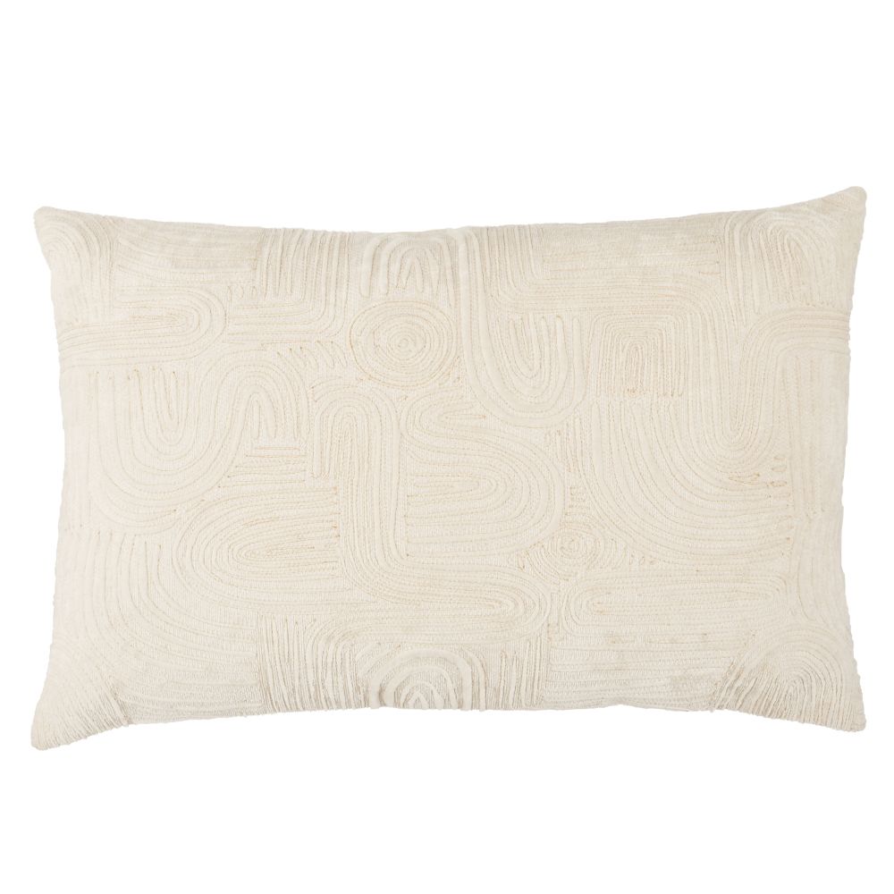 Nikki Chu by Jaipur Living DOC06 Deco 16" x 24" Pfeiffer Geometric Down Lumbar Pillow in Ivory / Gold
