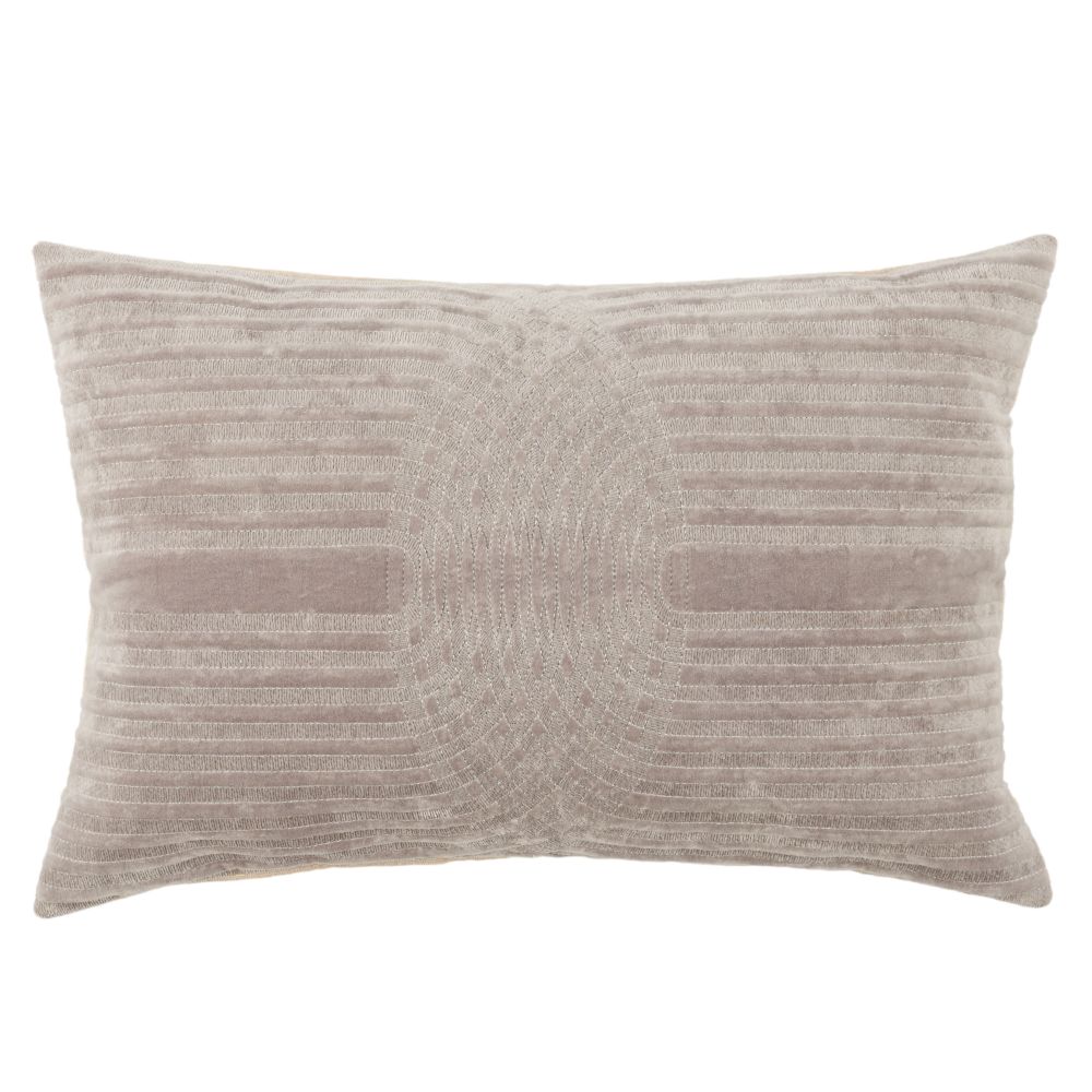 Nikki Chu by Jaipur Living DOC08 Deco 16" x 24" Bev Geometric Down Lumbar Pillow in Light Gray / Silver