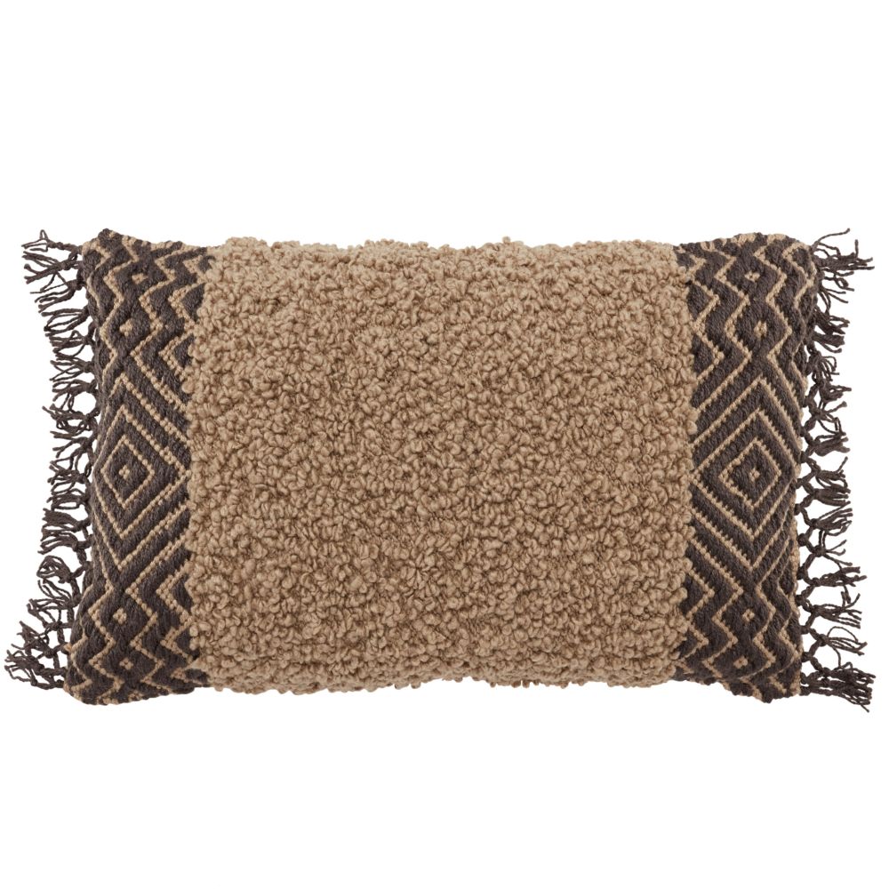 Jaipur Living ISK01 Lawson Geometric Tan/ Dark Brown Indoor/ Outdoor Lumbar Pillow Cover 16X24 inch
