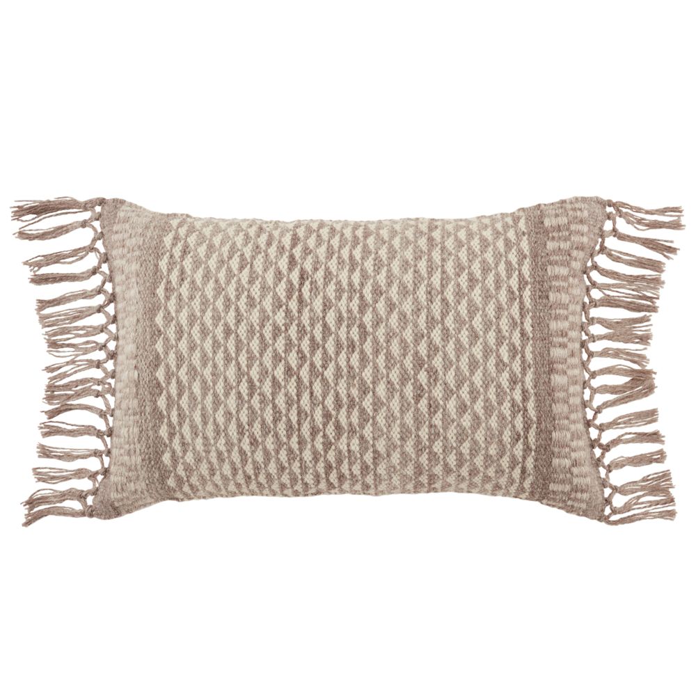 Vibe by Jaipur Living LIR08 Liri 13" x 21" Haskell Indoor/ Outdoor Geometric Poly Fill Lumbar Pillow in Taupe / Ivory