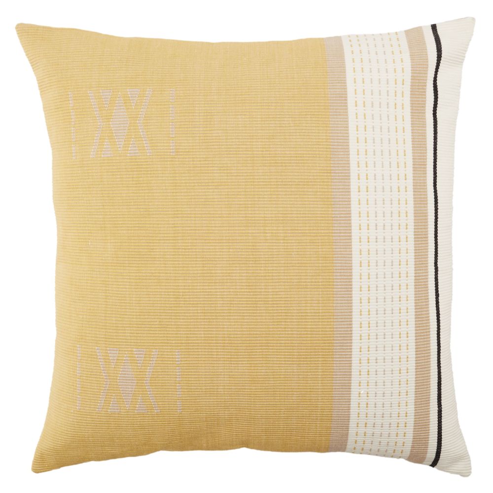 Vibe by Jaipur Living NAD03 Navida 22" x 22" Parvati Tribal Down Pillow in Yellow / Light Taupe