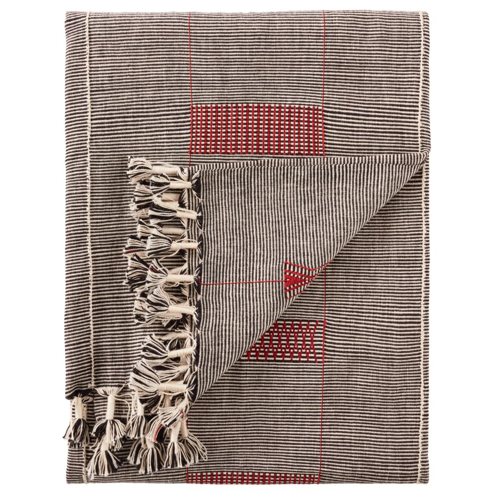 Jaipur Living NGD07 Hebron Striped 42" x 72" Hand Loomed Rectangle Nagaland Throw in Black / Red