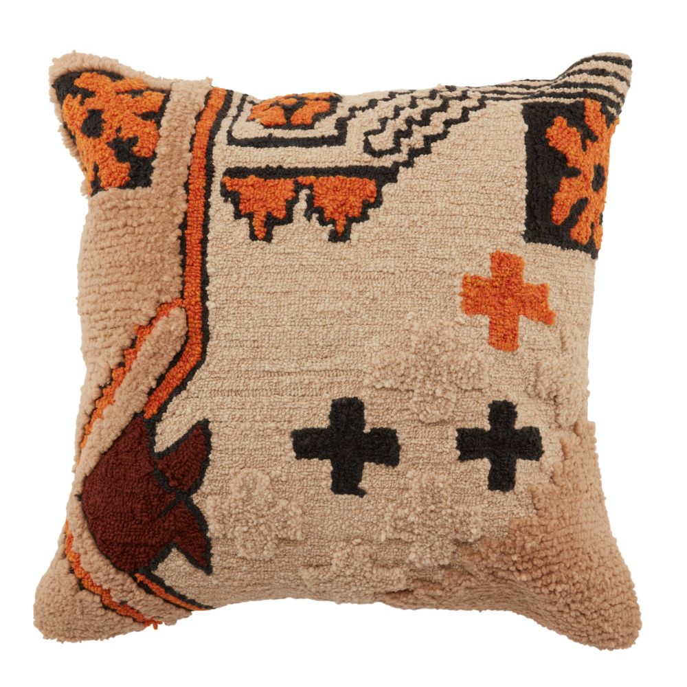 Jaipur Living NZK01 Nazka 22" x 22" Kika Indoor/ Outdoor Tribal Poly Fill Pillow in Beige / Orange