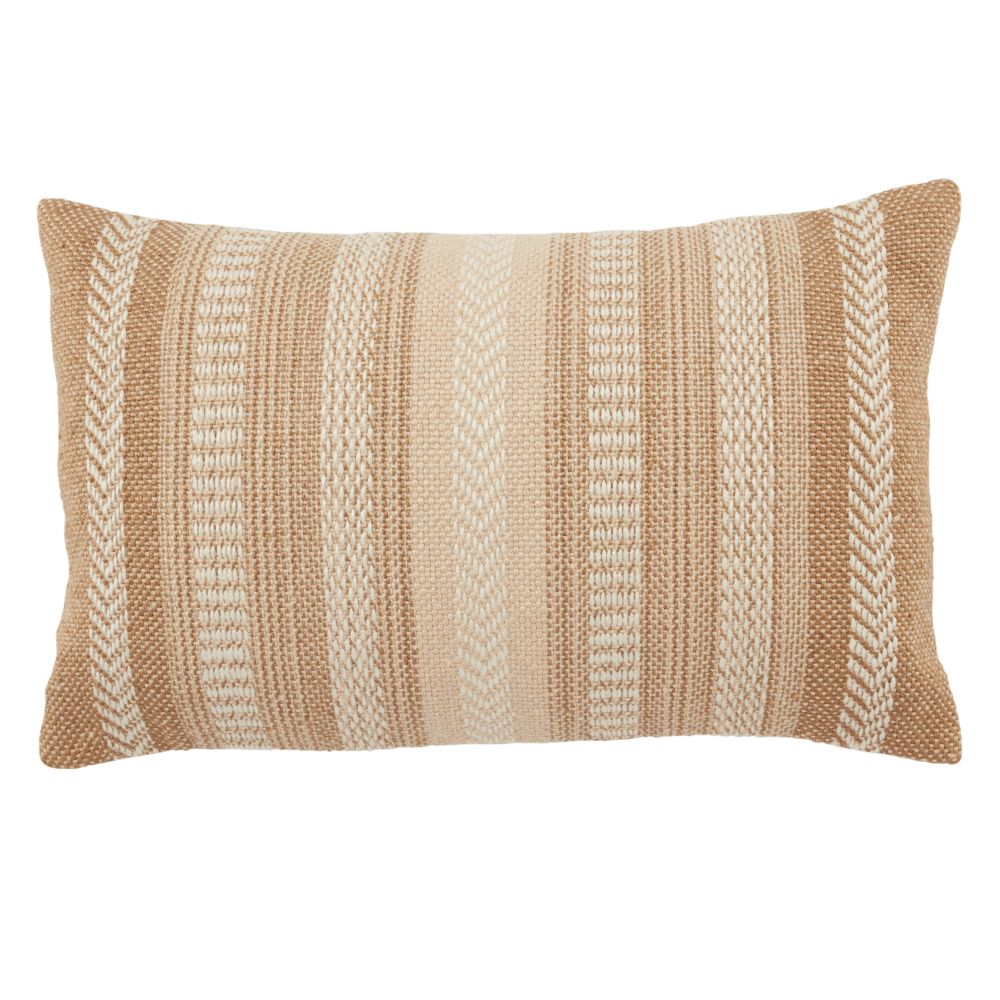 Vibe by Jaipur Living PMP01 Papyrus Striped Beige/ Ivory Indoor/ Outdoor Lumbar Pillow Cover 13X21 inch