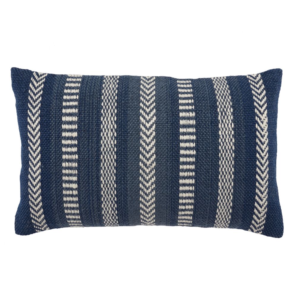 Vibe by Jaipur Living PMP02 Papyrus Striped Blue/ Ivory Indoor/ Outdoor Lumbar Pillow 13X21 inch