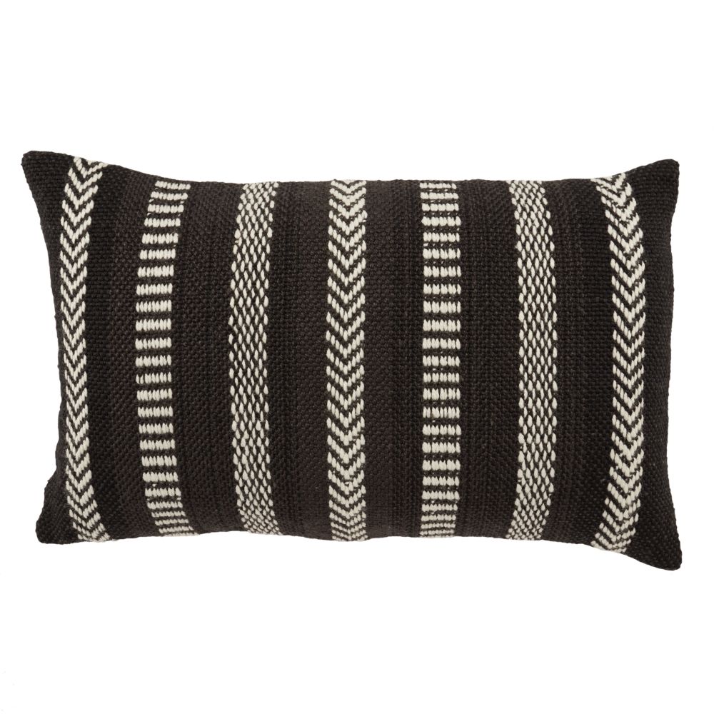 Vibe by Jaipur Living PMP04 Papyrus Striped Black/ Ivory Indoor/ Outdoor Lumbar Pillow 13X21 inch