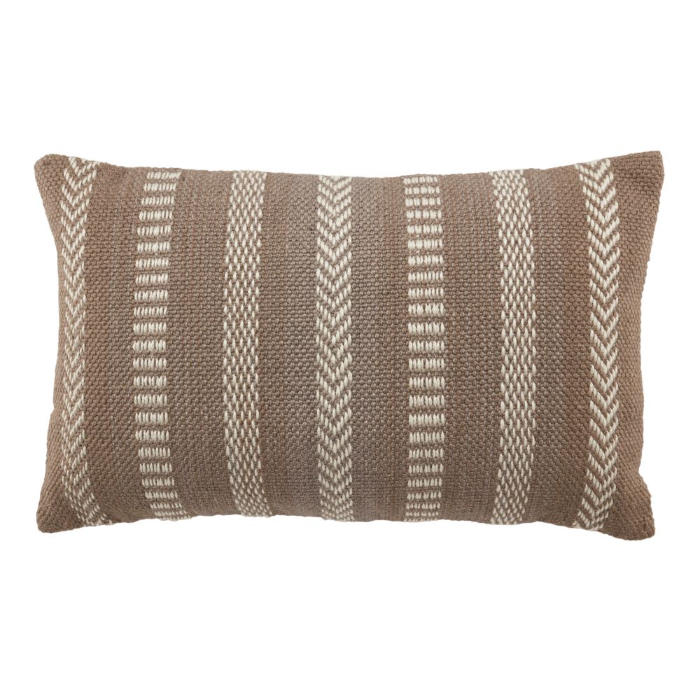 Vibe by Jaipur Living PMP05 Papyrus Striped Gray/ Ivory Indoor/ Outdoor Lumbar Pillow 13X21 inch