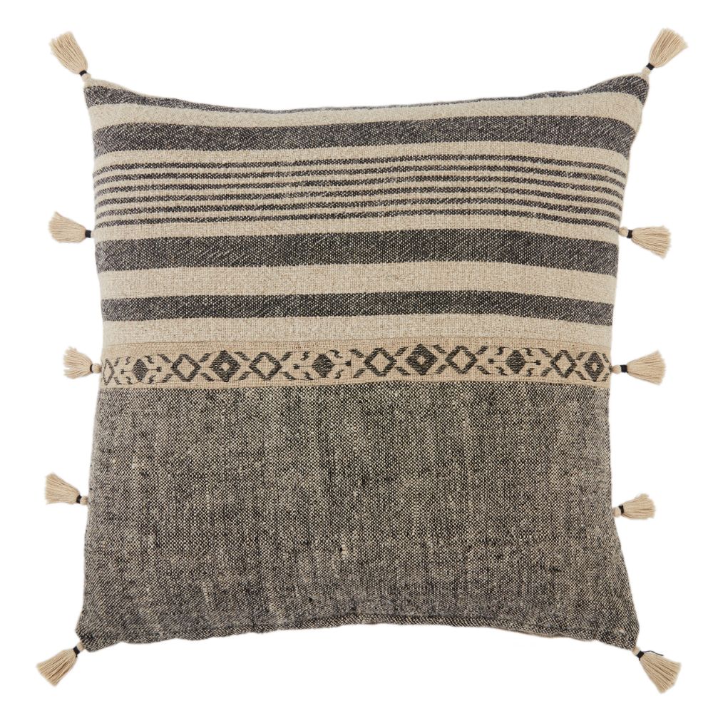 Jaipur Living TGA04 Ikal Stripes Beige/ Dark Gray Down Throw Pillow 18 inch