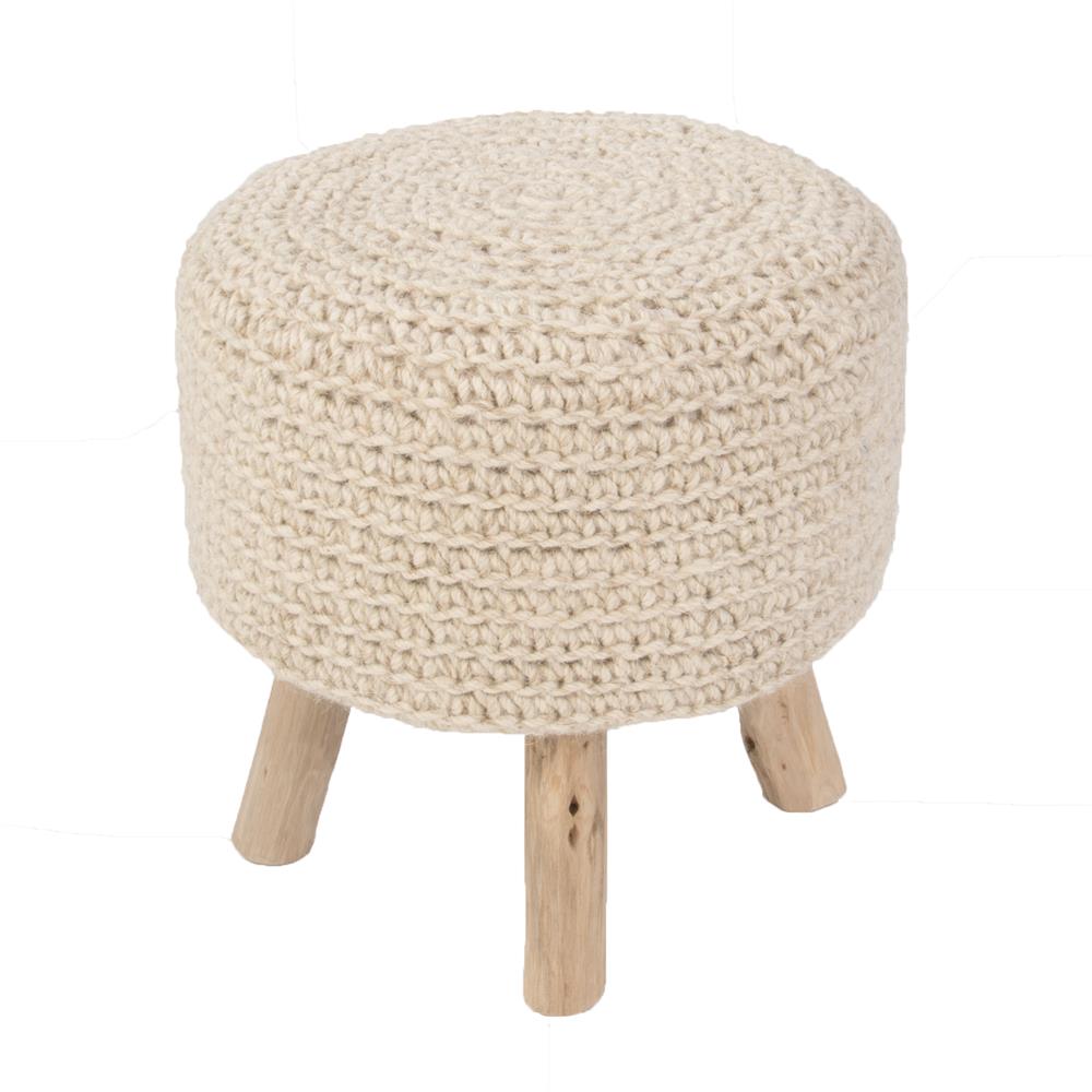 Jaipur Rugs WES01 Solid Pattern Neutral Wool Pouf - (16"x16"x16")