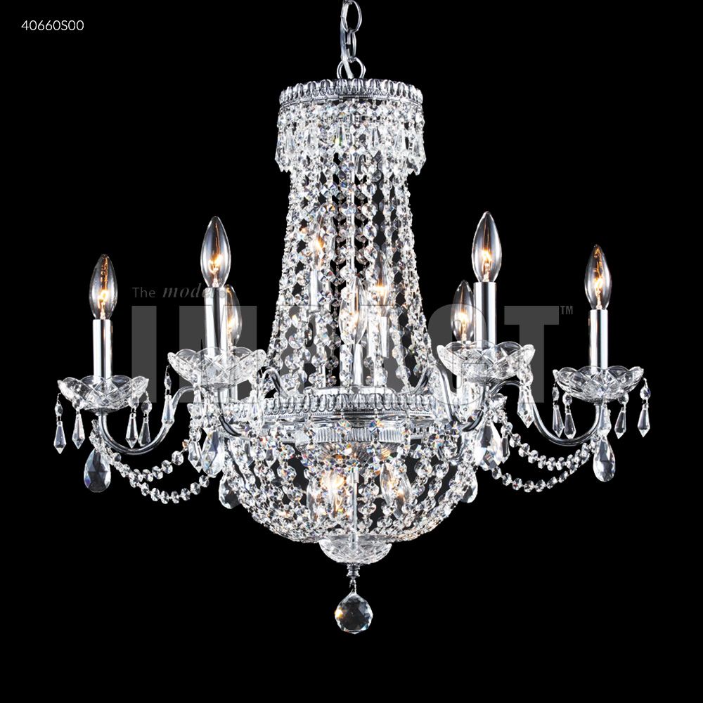 James R Moder Crystal 40660S00 Imperial Empire 6 Arm Chandelier in Silver