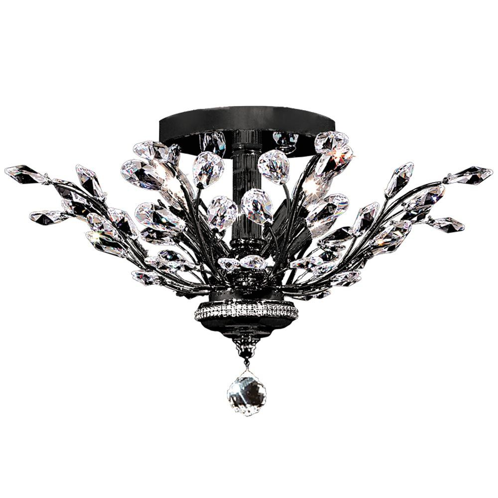 James R Moder Crystal 94454SB22 Florale Collection Flush Mount In Satin Black Finish