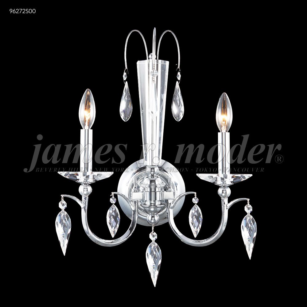 James R Moder Crystal 96272S00 Sculptured Leaf 2 Arm Wall Sconce in Silver