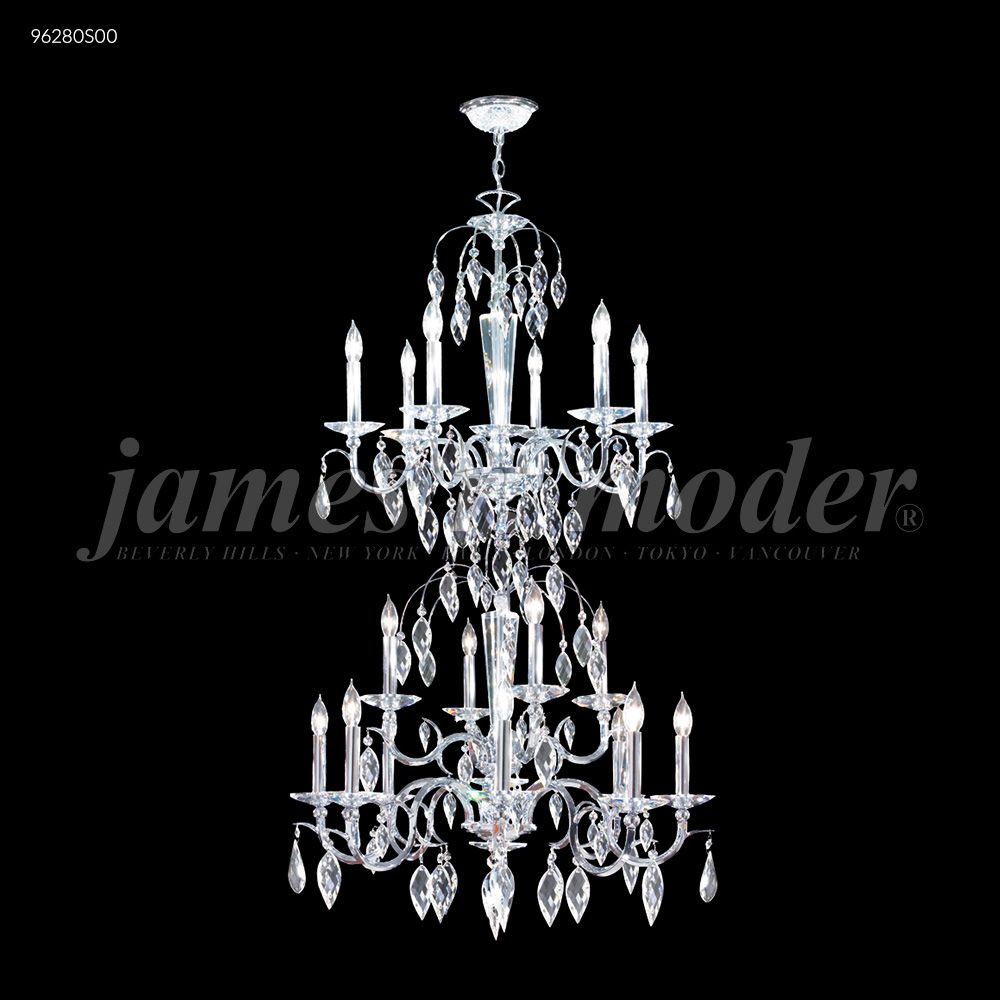 James R Moder Crystal 96280S00 Sculptured Leaf 18 Arm Entry Chandelier in Silver
