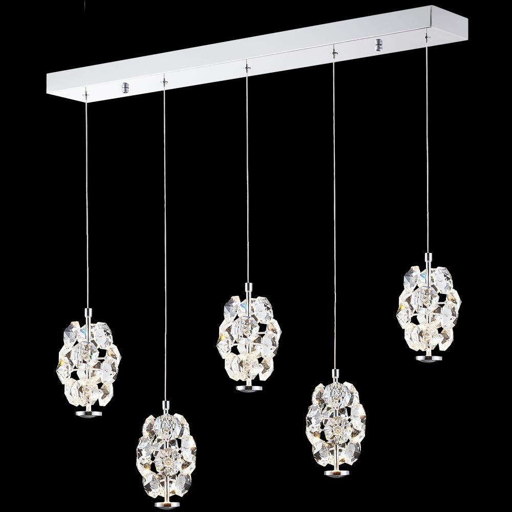 James R Moder Crystal 96945S22 Continental Fashion LED Contemporary 5 Light Crystal Chand In Silver Finish