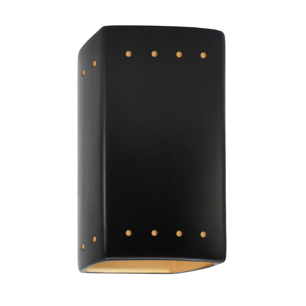 Justice Design Group CER-0925W-CBGD Small Rectangle W/ Perfs - Open Top & Bottom (Outdoor) in Carbon Matte Black With Champagne Gold Internal Finish