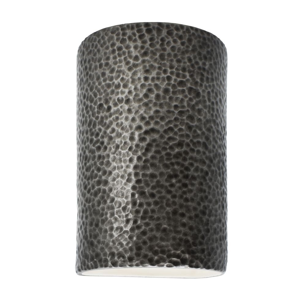 Justice Design Group CER-0940W-HMPW Small Cylinder - Closed Top (Outdoor) in Hammered Pewter