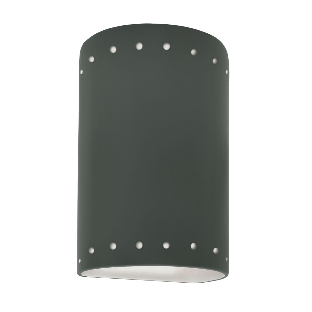 Justice Design Group CER-0990-PWGN Small Cylinder W/ Perfs - Closed Top in Pewter Green