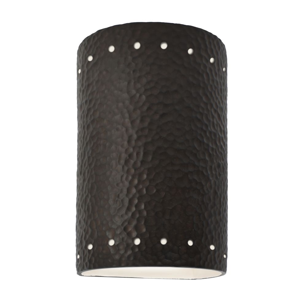 Justice Design Group CER-0990W-HMIR Small Cylinder W/ Perfs - Closed Top (Outdoor) in Hammered Iron