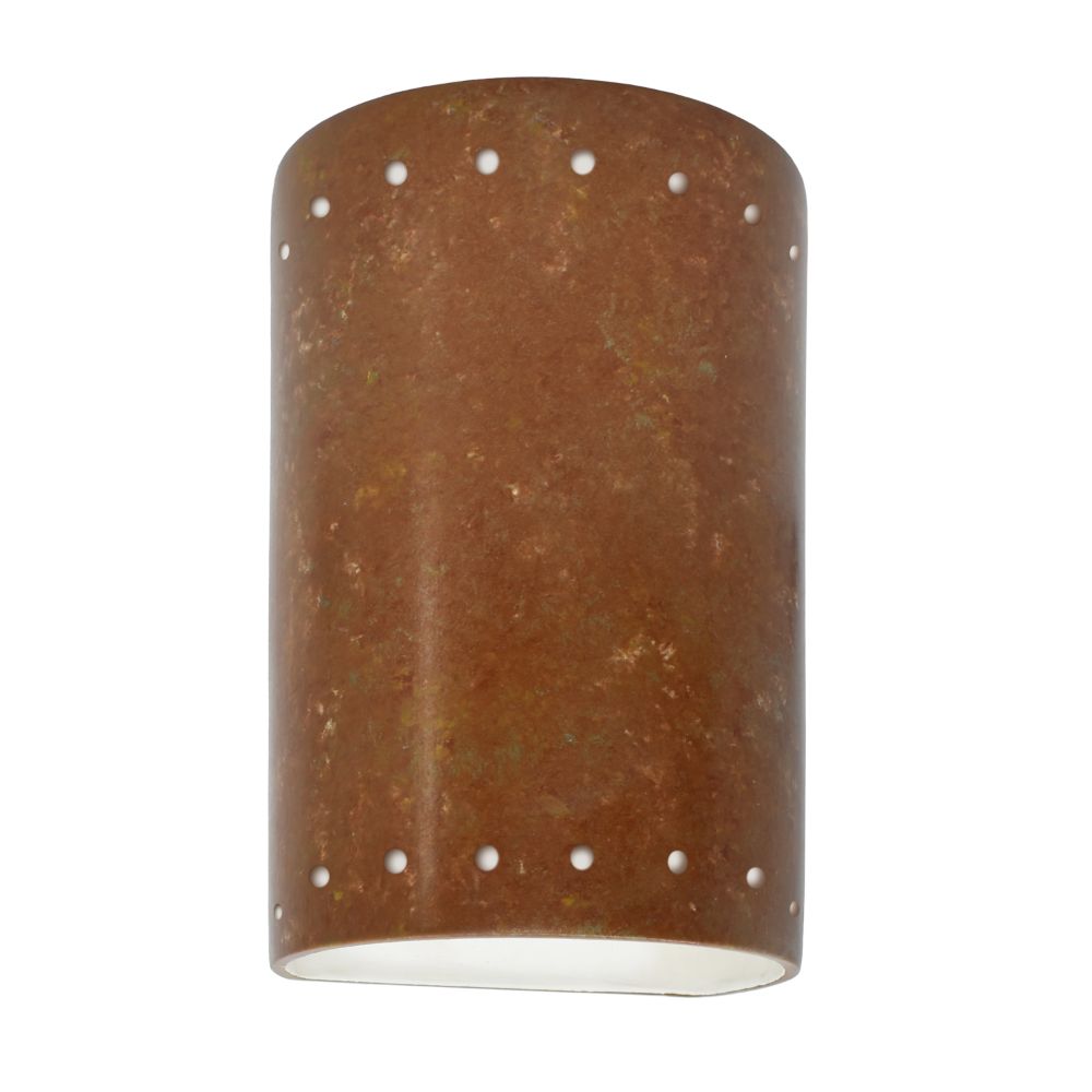 Justice Design Group CER-0990W-PATR Small Cylinder W/ Perfs - Closed Top (Outdoor) in Rust Patina
