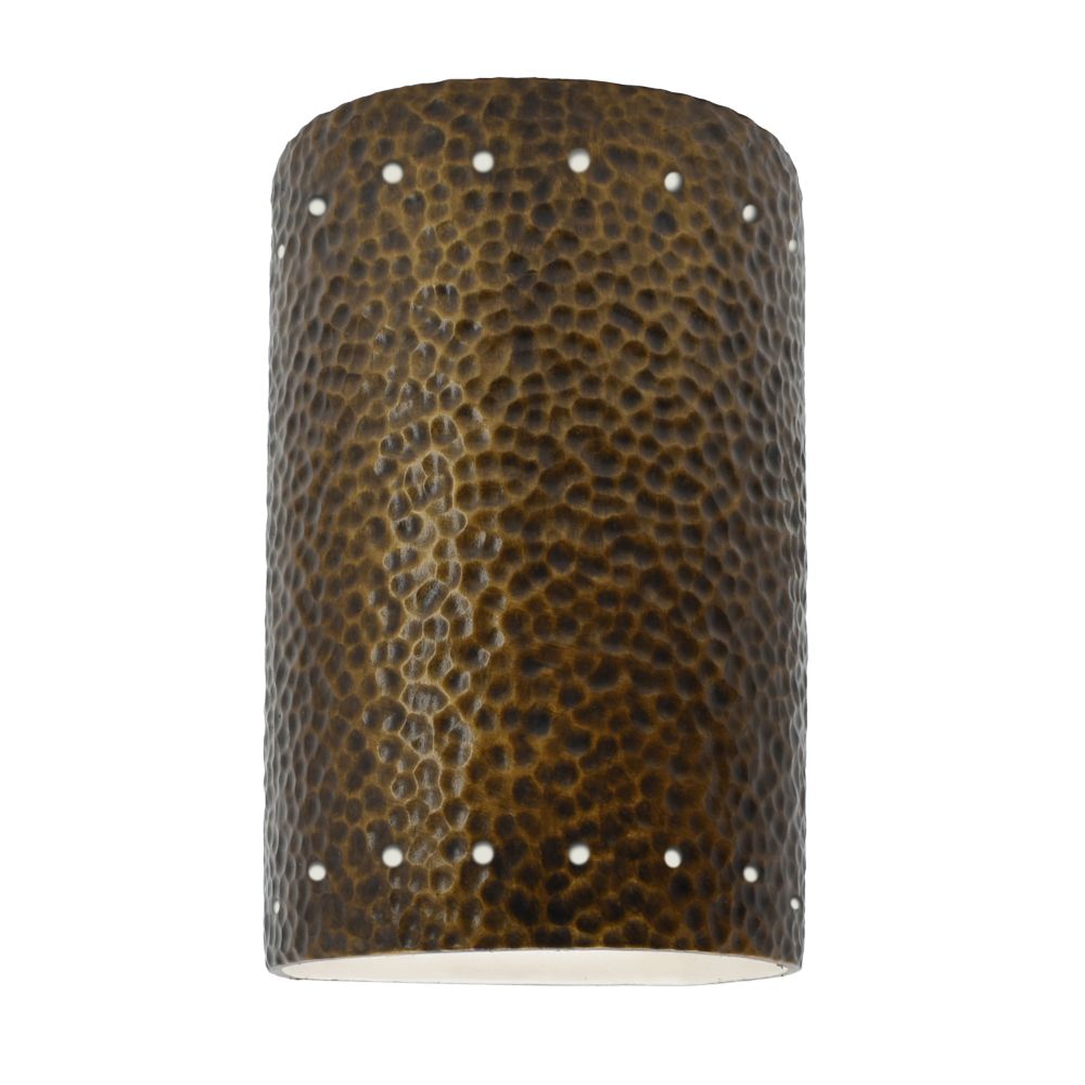 Justice Design Group CER-0995W-HMBR-LED1-1000 Small LED Cylinder W/ Perfs - Open Top & Bottom (Outdoor) in Hammered Brass