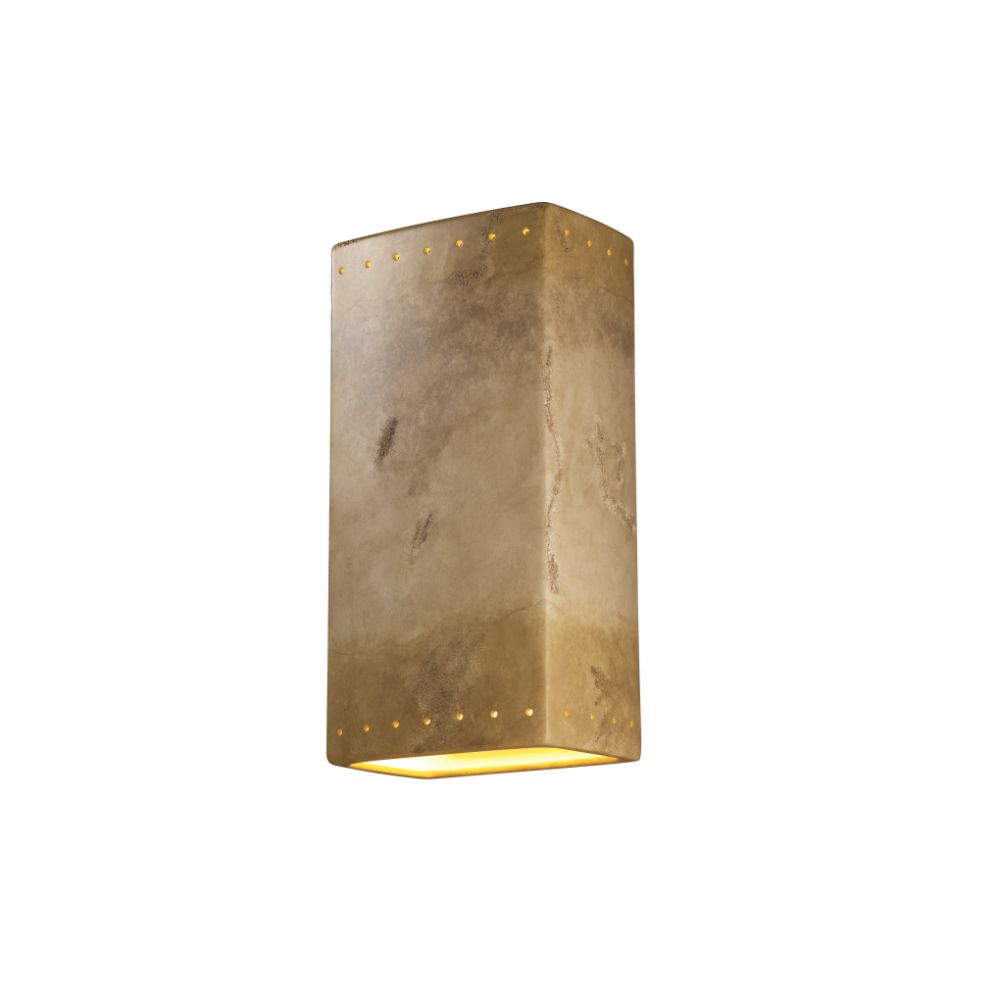 Justice Design Group CER-1185-HMBR-LED2-2000 Really Big LED Rectangle W/ Perfs - Open Top & Bottom in Hammered Brass