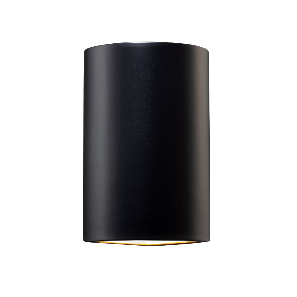 Justice Design Group CER-1885-CBGD Cylinder Corner Sconce in Carbon Matte Black With Champagne Gold Internal Finish